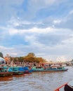 crowd at the ship port in the afternoon, in Indonesia Royalty Free Stock Photo