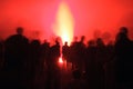 Crowd silhouette at pyrotechnics show Royalty Free Stock Photo
