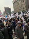 Crowd of South Koreans Protesting in City Hall Square