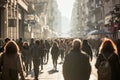 The crowd on a street of a big city walking in the same direction