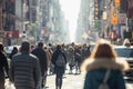 The crowd on a street of a big city walking in the same direction