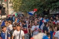 Crowd in the streets of Paris going to the Champs Elysees after the 2018 World Cup Royalty Free Stock Photo