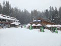 Crowd strolling in snow in Bansko ski resort