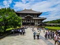 Crowd of students in Todai-ji Temple, Nara, Japan