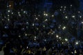 Crowd switch on lights on cell phones on tribunes during the Viktor Drobysh 50th year birthday concert at Barclay Center