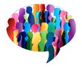 Crowd talking. Group of people talking. Communication. Speech bubble. Colored silhouette people profile