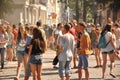 Crowd of teenagers at the festival of colors