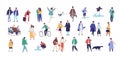 Crowd of tiny people dressed in seasonal clothes or outerwear walking on street and performing spring outdoor activities Royalty Free Stock Photo