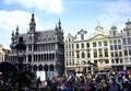 Crowd of tourists in the center of Brussels, Grand Place.