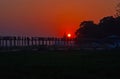 Last seconds of sunset above the U Bein Bridge, Amarapura, Myanmar Royalty Free Stock Photo