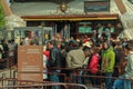 Crowd of tourists in the historic streets of Paris, France