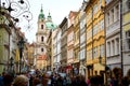 Crowd of tourists on streets of Prague