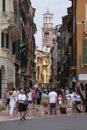 CROWD OF TOURISTS ON A STREETS OF VERONA