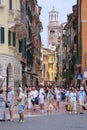 CROWD OF TOURISTS ON A STREETS OF VERONA