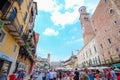 CROWD OF TOURISTS ON A STREETS OF VERONA