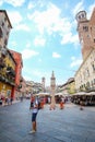 CROWD OF TOURISTS ON A STREETS OF VERONA