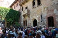 The crowd of tourists under the balcony of Juliet`s house. Verona, Italy Royalty Free Stock Photo