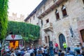 The crowd of tourists under the balcony of Juliet`s house Royalty Free Stock Photo