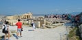 Crowd and unsafety going to Acropolis in Athens, Greece on June 16, 2017. Royalty Free Stock Photo