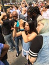 A crowd views the solar eclipse at a park in New York City Royalty Free Stock Photo