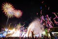 Crowd watching balloons ,fireworks and celebrating new year eve.