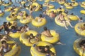 Crowd in water at Raging Waters amusement park, Los Angeles, CA