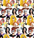 Crowd women color seamless pattern.