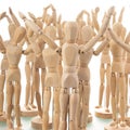 Crowd wooden mannequins