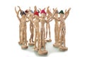 Crowd wooden mannequins with winter hat