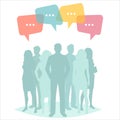 people group silhouettes with speech bubbles. Business team, chat dialog Royalty Free Stock Photo