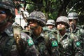 Crowd of young army soldiers marching on Brazilian independence day in the city of Salvador, Bahia