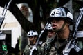 Crowd of young army soldiers marching on Brazilian independence day in the city of Salvador, Bahia