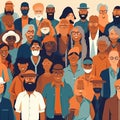 Crowd of young and elderly men and women in trendy hipster clothes.Social diversity concept. Flat cartoon illustration Royalty Free Stock Photo