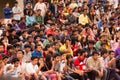 Crowd of young students watching