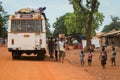 Crowded African Public Bus on the Dusty Road in the heart of Ghana Royalty Free Stock Photo