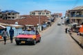 Crowded African Road with Local Ghana People in Kumasi city