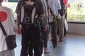 Crowded Asian commuters queuing at train station in Singapore Royalty Free Stock Photo