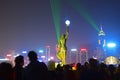 Crowded atmosphere of Film Goddess Statue at Avenue of Stars during Symphony of Lights Royalty Free Stock Photo