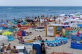 Crowded beach on the Baltic in Miedzyzdroje with people disregarding Covid-19 regulations