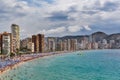 Crowded beach of Benidorm on a cloudy day Royalty Free Stock Photo