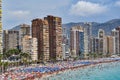 Crowded beach of Benidorm on a cloudy day Royalty Free Stock Photo