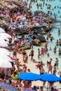 Crowded beach at Blue lagoon at island Comino - Malta Royalty Free Stock Photo