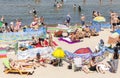 Crowded beach in Dziwnowek, one of the most visited summer spots Royalty Free Stock Photo