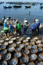 Crowded, beach, fish market, seafood, Vietnam Royalty Free Stock Photo