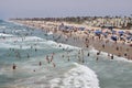 Crowded beach during a heatwave in Huntington Beach California Royalty Free Stock Photo