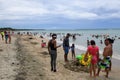 Crowded beach of Playa rancho Luna near Cinfuegos on Cuba