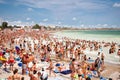 Crowded beach with tourists in Costinesti, Romania