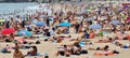 Crowded Biarritz beach on a hot summer day, France
