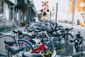 Crowded bicycle at Bicycle parking in Japan due to outbreak of the virus CoronavirusCovid-19 causes people to become more popula