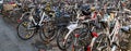 Crowded bicycle parking at Marienhof park in Munich, Germany